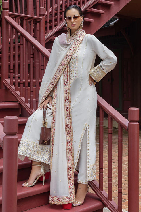 Mushq Embroidered Raw Silk Suit Elnaz