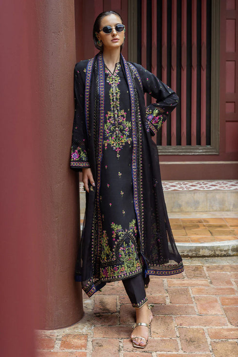Mushq Embroidered Raw Silk Suit Onyxa