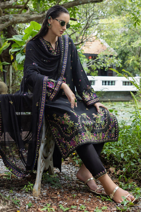 Mushq Embroidered Raw Silk Suit Onyxa