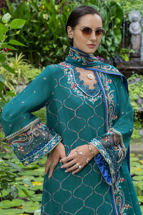Mushq Embroidered Raw Silk Suit Valene