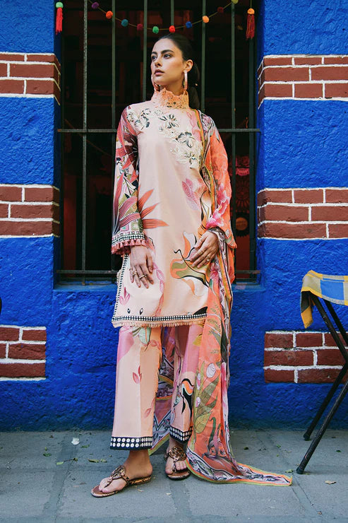 Mushq  Printed lawn Suit Peach Poppies