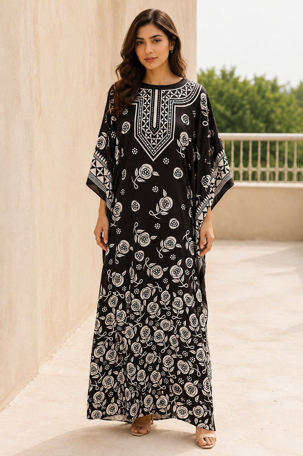 Holiday TOP Women’s Plus Size Kaftan Tunic Dress – Multicolour Round-Neck Holiday Wear