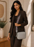 Women’s Grey Small PU Leather Crossbody Camera Bag with Two Straps