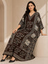 Women’s Pink Elephant Brown Kaftan Dress – Long Free-Size Batwing Maxi Cover-Up with Adjustable Strap