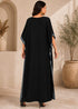 Women’s Embroidered V-Neck Kaftan Dress – Long Boho Beach Cover-Up with Batwing Sleeves