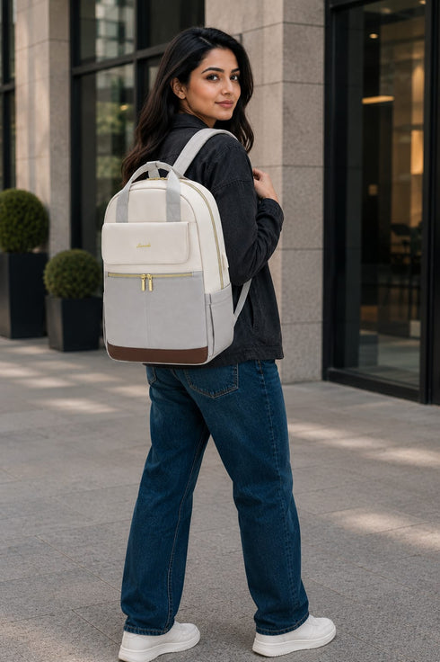 LOVEVOOK Women’s Light Grey 15.6-Inch Laptop Backpack – USB Port and Anti-Theft Pocket