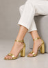 Women's Golden Patent Chunky Block High Heel Ankle Strap Peep Toe Sandals-BS 1810