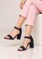 Women's Black Faux Suede Chunky Block High Heel Ankle Strap Peep Toe Sandals-BS 1810