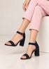 Women's Black Faux Suede Chunky Block High Heel Ankle Strap Peep Toe Sandals-BS 1810