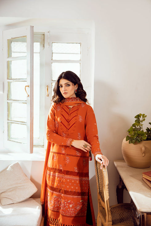 Gisele Embroidered khaddar 3 Piece Suit CORAL FANTASY