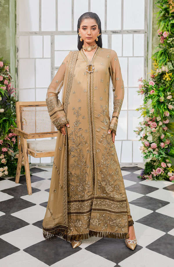 Maryam N Maria Embroidered Chiffon 3 piece suit Praine Sand FFG-0020