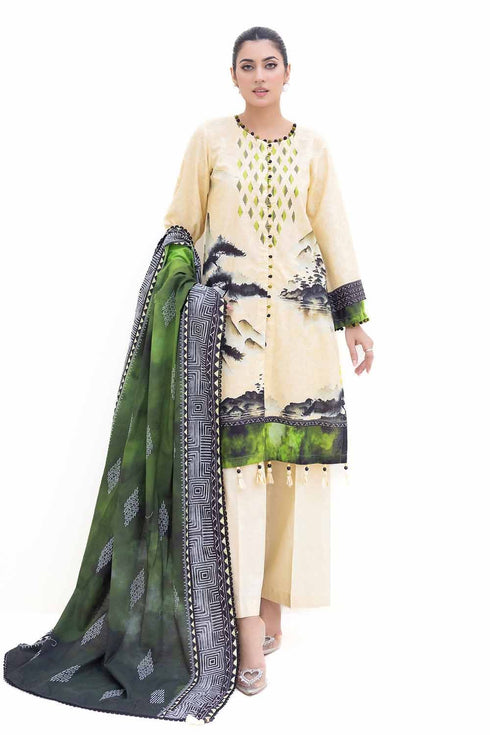 Gul Ahmed 3PC Unstitched Embroidered Printed Light Khaddar Suit with Printed Khaddar Dupatta K-42013 L