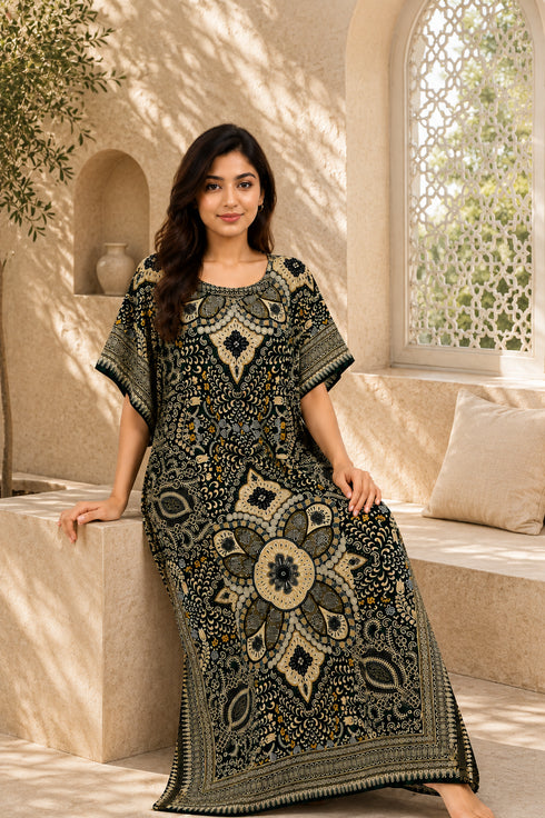 Women’s 100% Cotton African Print Kaftan Dress – Plus Size Long Dashiki Beach Cover-Up with Pockets