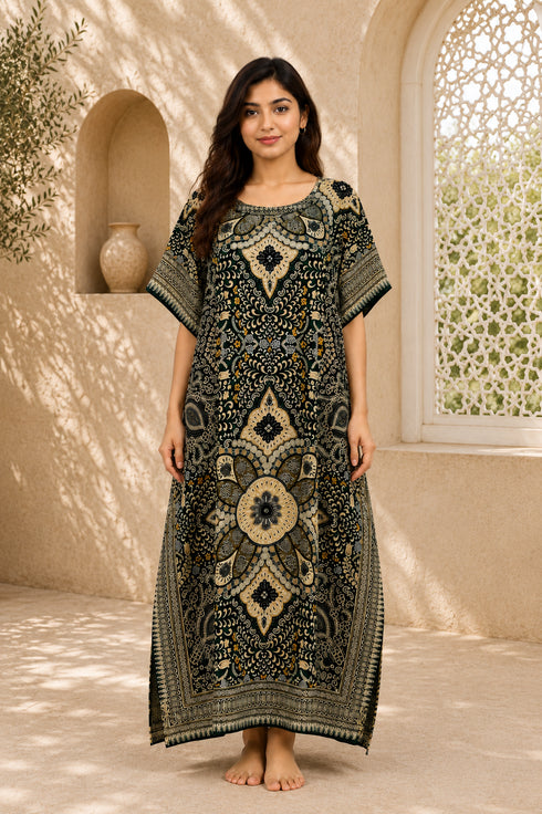 Women’s 100% Cotton African Print Kaftan Dress – Plus Size Long Dashiki Beach Cover-Up with Pockets
