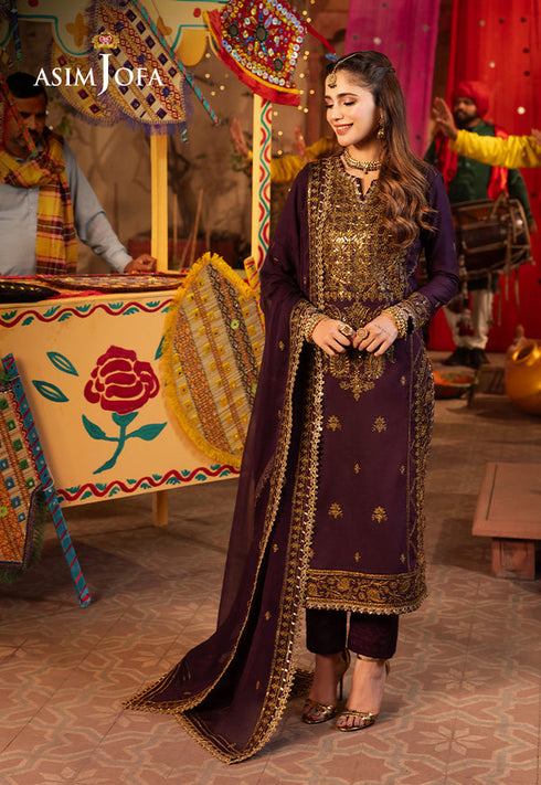 Asim Jofa Embroidered Silk 3 Piece Suit AJCD-23