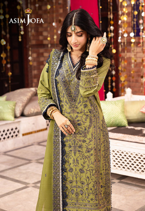 Asim Jofa Embroidered Silk 3 Piece Suit AJCD-10