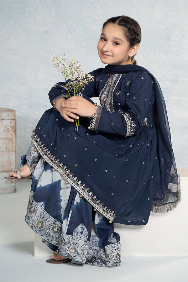Maria B Kids 3 Piece Embroidered Dobby Lawn Suit MKD-EF24-24R1-Blue-2-4