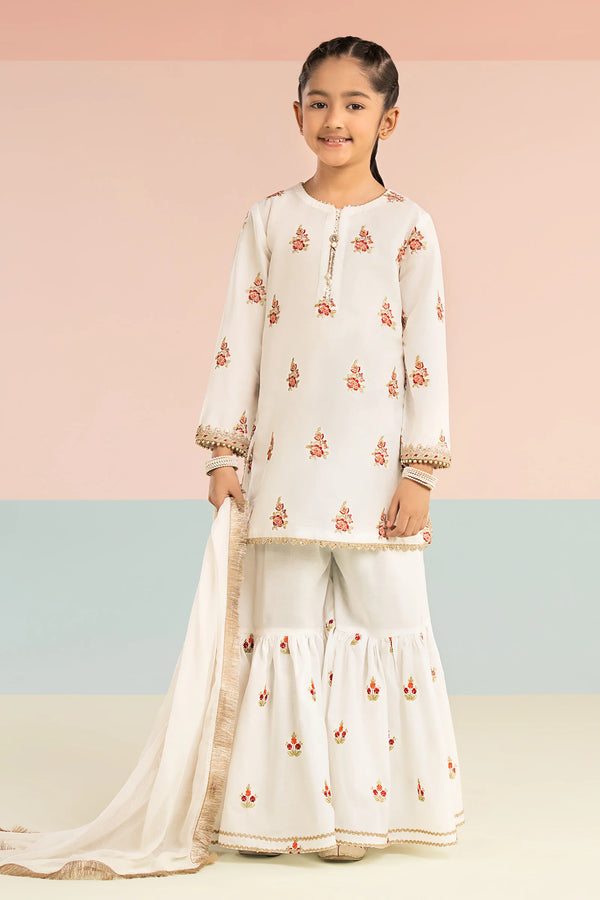 Maria B Kids 3 Piece Embroidered Dobby Lawn Suit MKD-EF26-04-White and Red-2-4