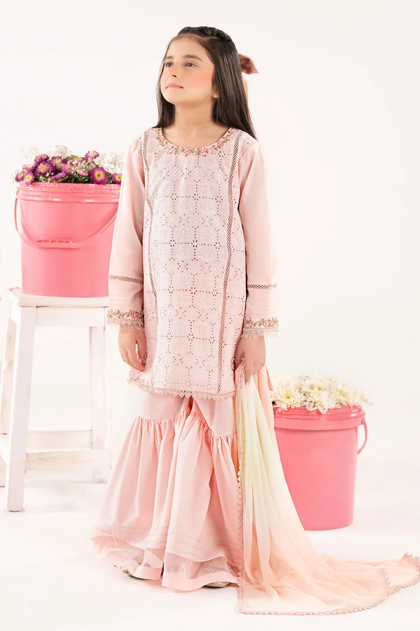 Maria B Kids 3 Piece Embroidered Dobby Lawn Suit MKD-EF26-09-Pink-6-8