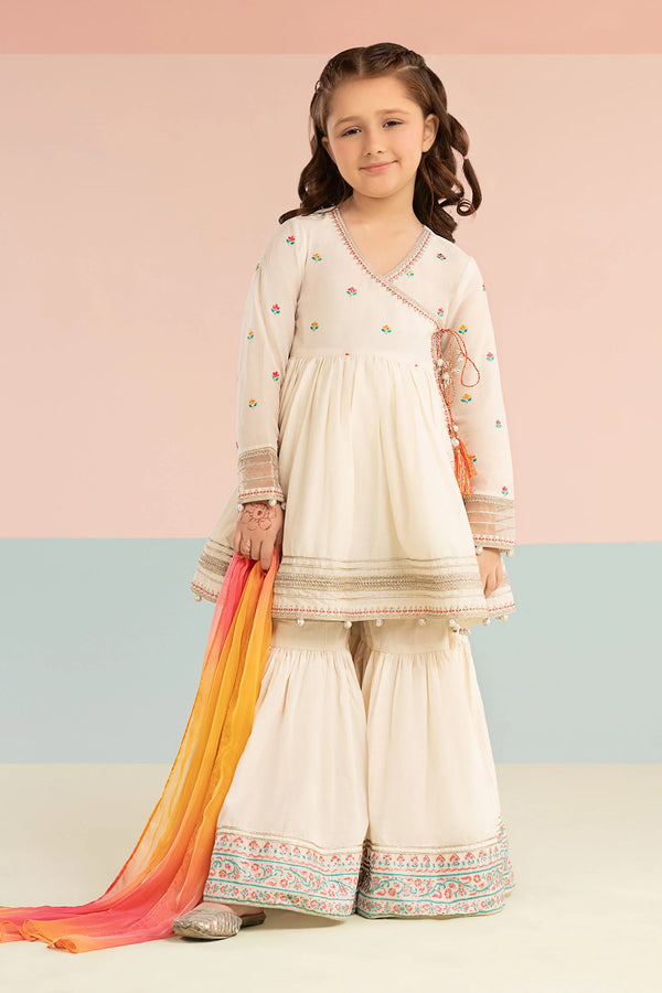 Maria B Kids 3 Piece Embroidered Dobby Lawn Suit MKD-EF26-17-Off White-2-4
