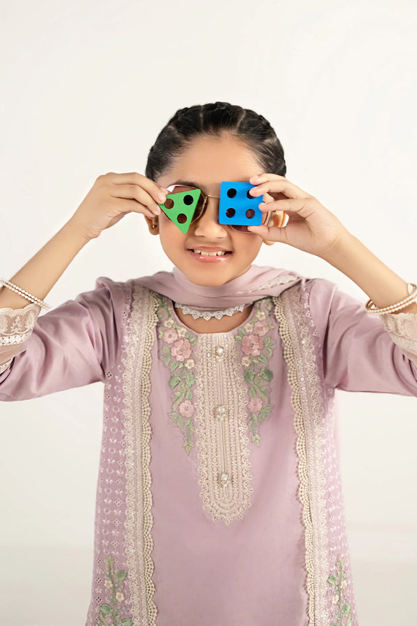 Maria B Kids 3 Piece Embroidered Dobby Lawn Suit MKD-EF26-24-Purple-2-4