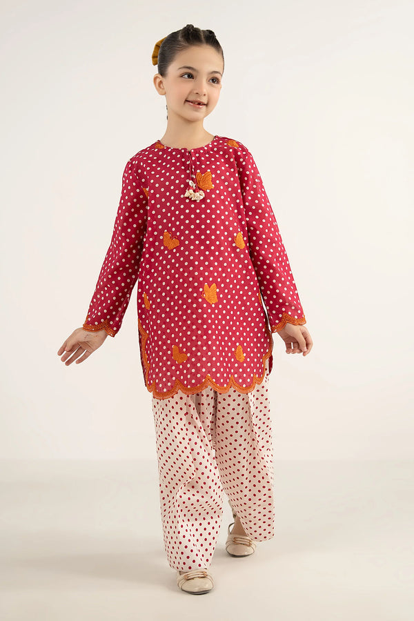 Maria B Kids 2 Piece Embroidered Lawn Suit MKD-EF26-50-Red