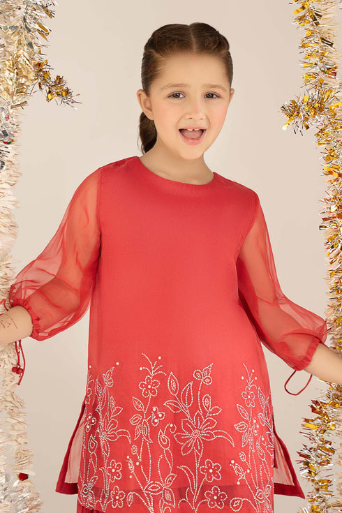 Maria B Kids 2 Piece Embellished Organza Suit MKS-EF26-10-Pink