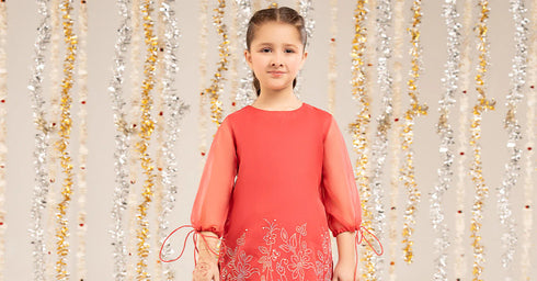 Maria B Kids 2 Piece Embellished Organza Suit MKS-EF26-10-Pink