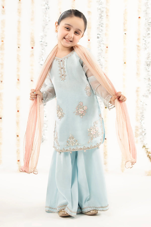 Maria B Kids 3 Piece Embroidered Dobby Lawn Suit MKS-EF26-43-Blue-10-12