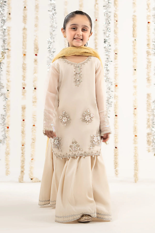 Maria B Kids 3 Piece Embroidered Dobby Lawn Suit MKS-EF26-43-Off White-2-4