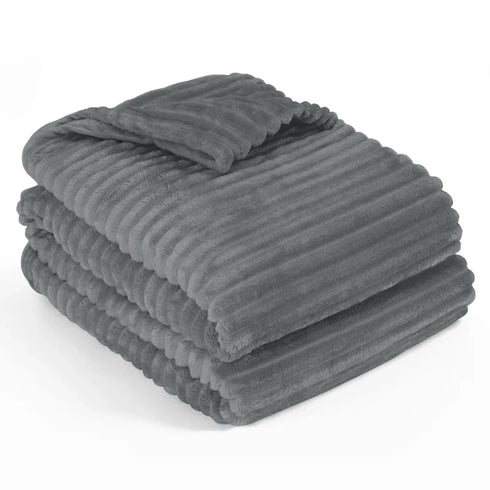 Stripe Fleece Throw Blanket for Sofa & Bed – Soft Warm Lightweight Polyester Blanket