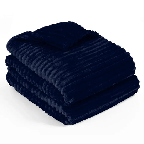Stripe Fleece Throw Blanket for Sofa & Bed – Soft Warm Lightweight Polyester Blanket