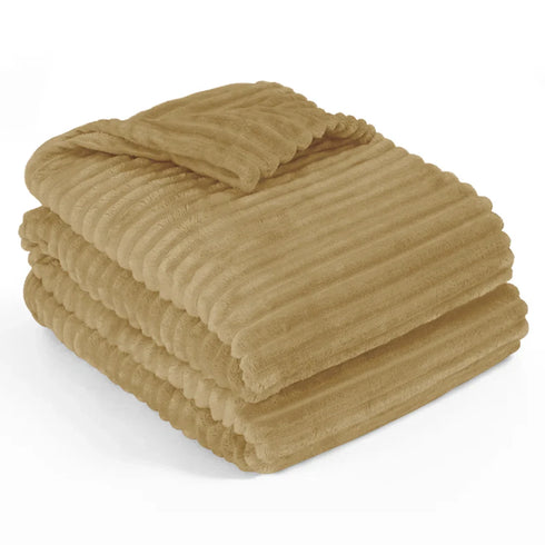 Stripe Fleece Throw Blanket for Sofa & Bed – Soft Warm Lightweight Polyester Blanket