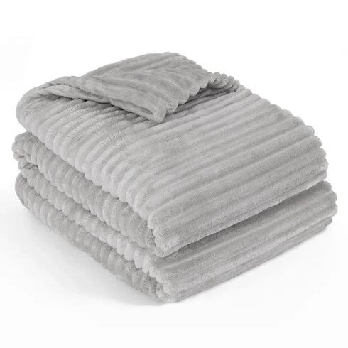 Stripe Fleece Throw Blanket for Sofa & Bed – Soft Warm Lightweight Polyester Blanket