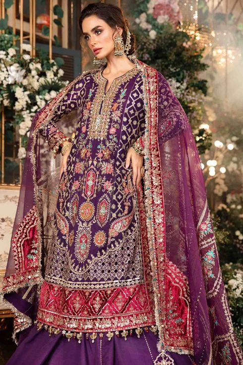 Maria B Embroidered Raw Silk 3 Piece Suit BD-2903