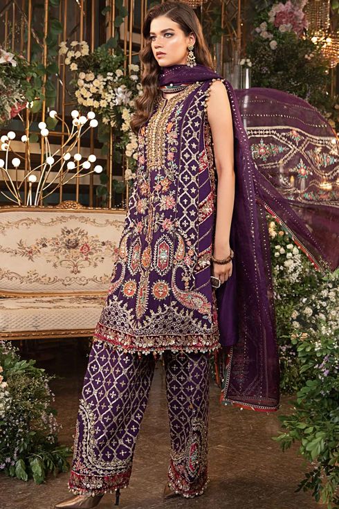 Maria B Embroidered Raw Silk 3 Piece Suit BD-2903