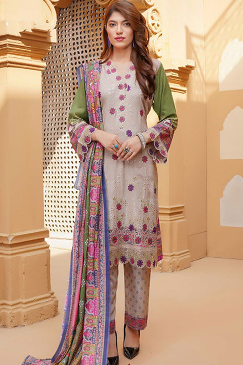 Munira Designer Digital Embroidered Linen 3 Piece Suit MSL114