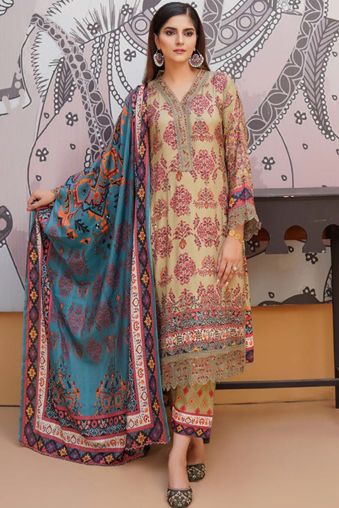 Munira Designer Digital Embroidered Linen 3 Piece Suit MSL118