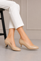 Women Round Toe Kitten Heel Shoes Nude Patent G-20