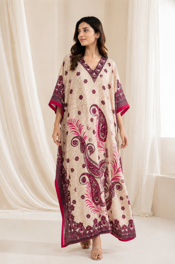 Women’s Paisley Print African-Inspired Kaftan Dress – Plus Size Long Summer Beach Cover-Up