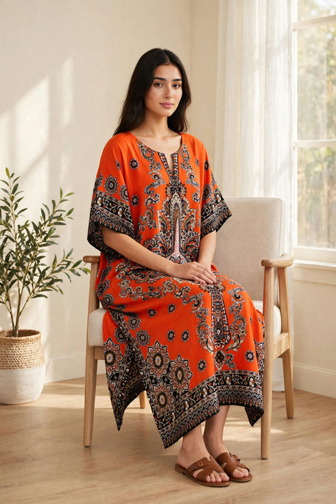 Women’s 100% Cotton African Print Kaftan Dress – Plus Size Dashiki Beach Cover-Up with Pockets