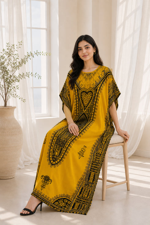 Women’s 100% Cotton African Print Kaftan Dress – Plus Size Long Dashiki Beach Cover-Up