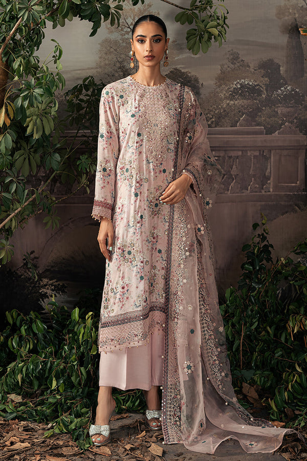 Croos Stitch  Embroidered Silk 4 Piece suit PINK CARNATION