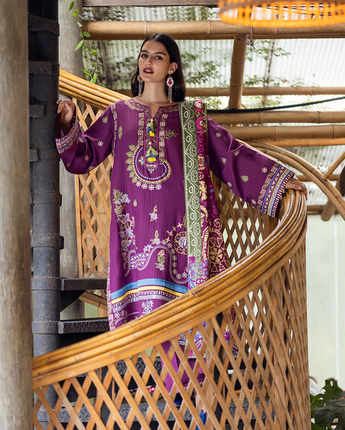 Mushq Embroidered Karandi Suit Plum Swirl