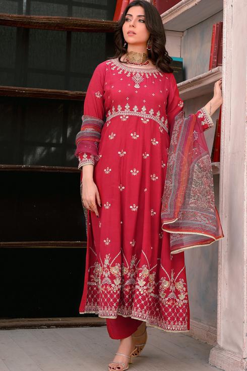 Rang-E-Noor Self Viscose 3 Piece Suit QSV-11