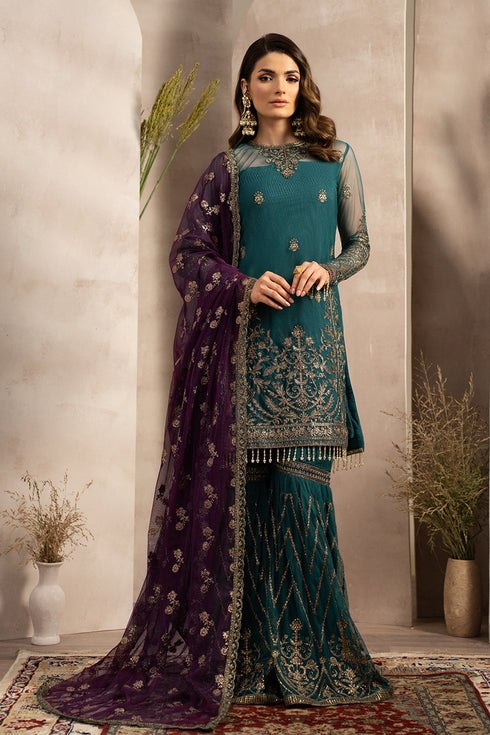 Zarif Embroidered Net 3 piece suit ZRN 06