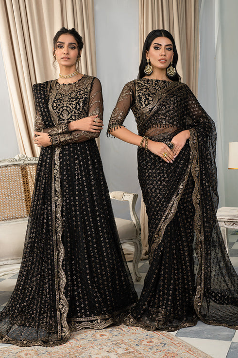 Zarif Embroidered Net Saree & 3 piece suit ZAF 02