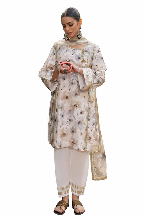 Gul Ahmed 3PC Unstitched Printed Lawn Suit with Lurex Chiffon Dupatta SP-42013