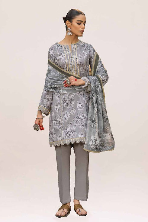 Gul Ahmed 3PC Unstitched Printed Lawn Suit with Lurex Chiffon Dupatta SP-42014