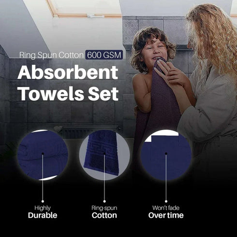 100% Egyptian Cotton 600 GSM Bath Towels Set - Navy